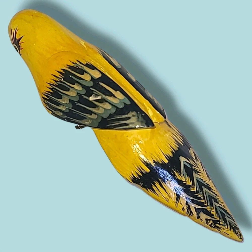 Yellow Wood Bird‎ Ornament Clip On 6.5